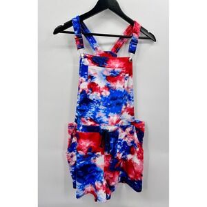 Tie Dye Overalls Shorts Red White Blue Shortalls Patriotic Jrs XXL USA July 4